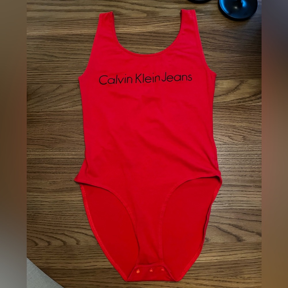 Calvin Klein Jeans Bright Red Scoop Neck Bodysuit